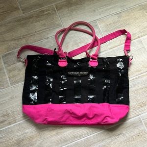 VS Pink and Black Sequins Weekender Tote